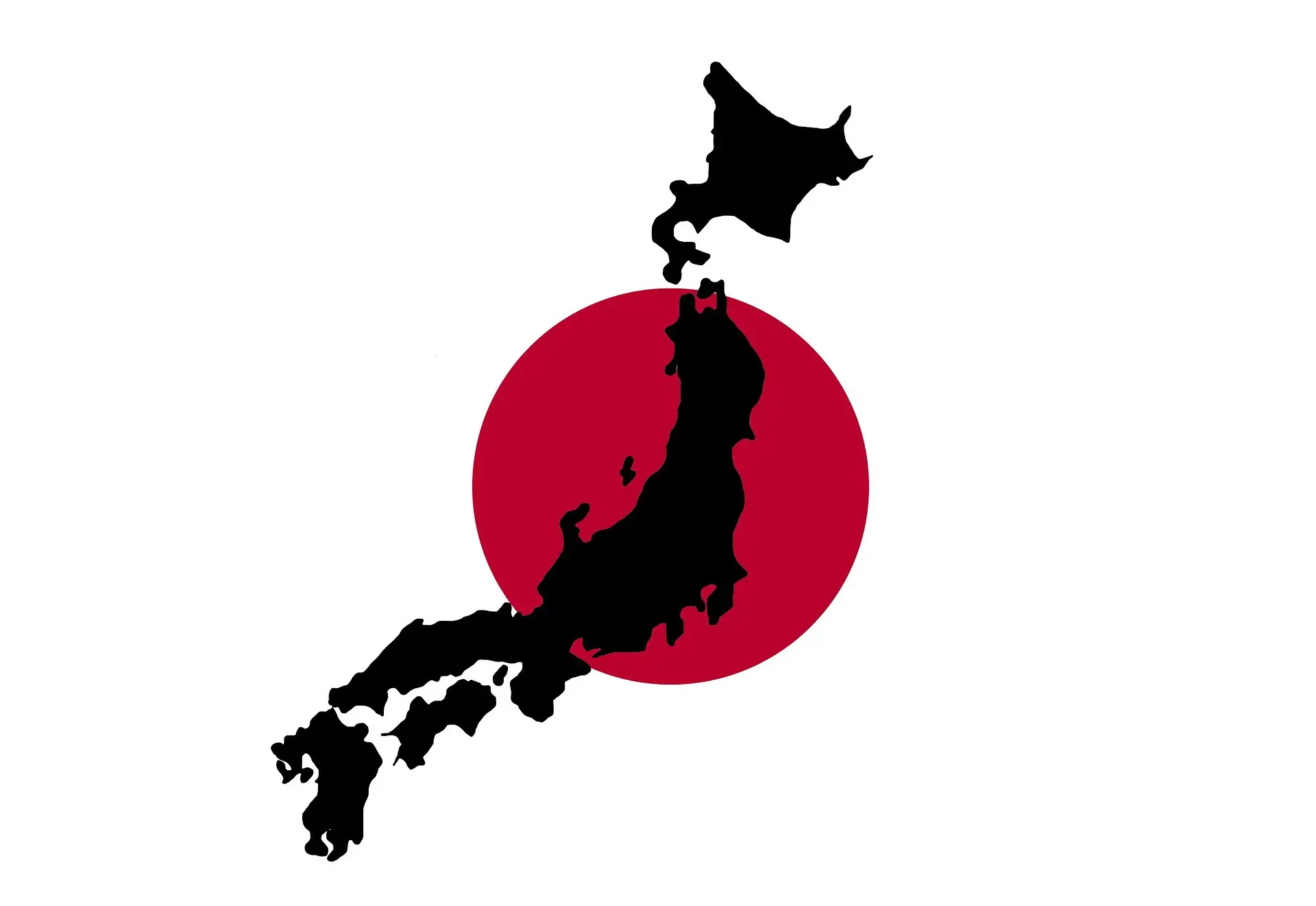 红色太阳与黑色日本地图插画，象征日本加密货币市场